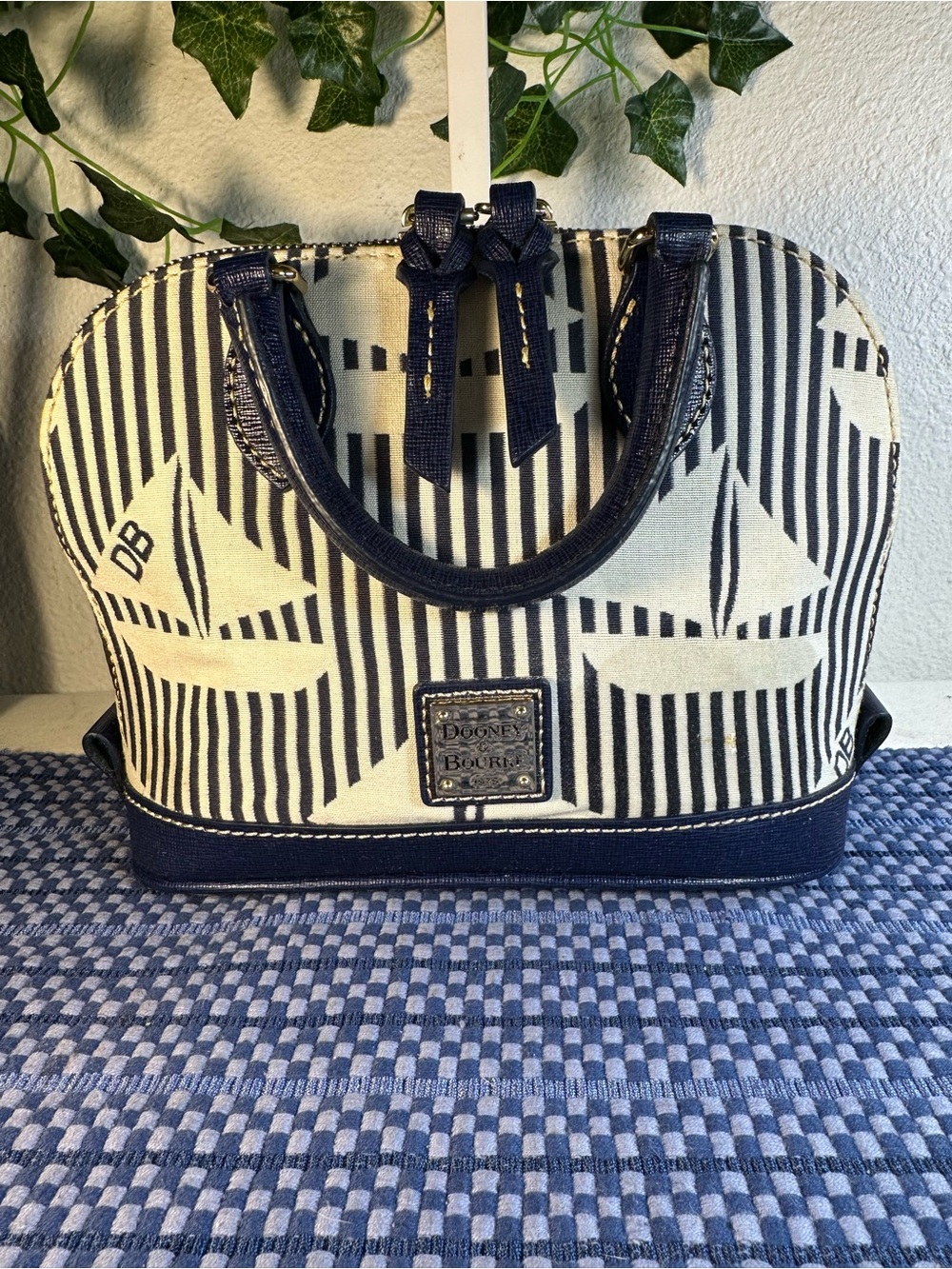 Dooney & Bourke Sailboat Bitsy Crossbody Bag - Navy & Cream Nautical Print - Picture 1 of 16